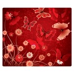 Four Red Butterflies With Flower Illustration Butterfly Flowers Premium Plush Fleece Blanket (Small)