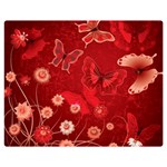 Four Red Butterflies With Flower Illustration Butterfly Flowers Premium Plush Fleece Blanket (Medium)