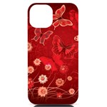 Four Red Butterflies With Flower Illustration Butterfly Flowers iPhone 14 Black UV Print Case