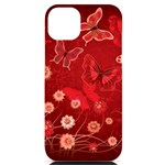 Four Red Butterflies With Flower Illustration Butterfly Flowers iPhone 14 Plus Black UV Print Case