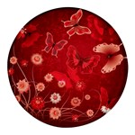 Four Red Butterflies With Flower Illustration Butterfly Flowers Round Glass Fridge Magnet (4 pack)