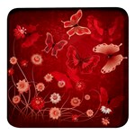 Four Red Butterflies With Flower Illustration Butterfly Flowers Square Glass Fridge Magnet (4 pack)