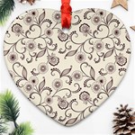 White And Brown Floral Wallpaper Flowers Background Pattern Ornament (Heart)