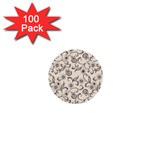 White And Brown Floral Wallpaper Flowers Background Pattern 1  Mini Buttons (100 pack) 