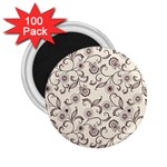 White And Brown Floral Wallpaper Flowers Background Pattern 2.25  Magnets (100 pack) 