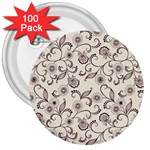 White And Brown Floral Wallpaper Flowers Background Pattern 3  Buttons (100 pack) 