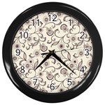 White And Brown Floral Wallpaper Flowers Background Pattern Wall Clock (Black)