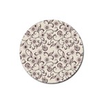 White And Brown Floral Wallpaper Flowers Background Pattern Rubber Coaster (Round)