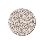 White And Brown Floral Wallpaper Flowers Background Pattern Rubber Coaster (Round)