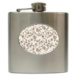 White And Brown Floral Wallpaper Flowers Background Pattern Hip Flask (6 oz)