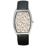 White And Brown Floral Wallpaper Flowers Background Pattern Barrel Style Metal Watch