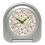 White And Brown Floral Wallpaper Flowers Background Pattern Travel Alarm Clock