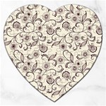 White And Brown Floral Wallpaper Flowers Background Pattern Jigsaw Puzzle (Heart)