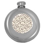 White And Brown Floral Wallpaper Flowers Background Pattern Round Hip Flask (5 oz)