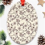 White And Brown Floral Wallpaper Flowers Background Pattern Oval Ornament (Two Sides)