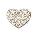 White And Brown Floral Wallpaper Flowers Background Pattern Rubber Heart Coaster (4 pack)