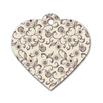 White And Brown Floral Wallpaper Flowers Background Pattern Dog Tag Heart (One Side)