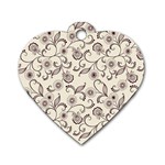 White And Brown Floral Wallpaper Flowers Background Pattern Dog Tag Heart (Two Sides)