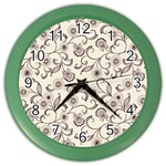 White And Brown Floral Wallpaper Flowers Background Pattern Color Wall Clock