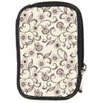 White And Brown Floral Wallpaper Flowers Background Pattern Compact Camera Leather Case