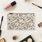 White And Brown Floral Wallpaper Flowers Background Pattern Cosmetic Bag (Small)