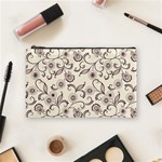 White And Brown Floral Wallpaper Flowers Background Pattern Cosmetic Bag (Medium)