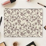 White And Brown Floral Wallpaper Flowers Background Pattern Cosmetic Bag (XL)