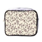 White And Brown Floral Wallpaper Flowers Background Pattern Mini Toiletries Bag (One Side)