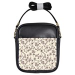 White And Brown Floral Wallpaper Flowers Background Pattern Girls Sling Bag