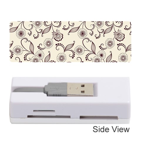 White And Brown Floral Wallpaper Flowers Background Pattern Memory Card Reader (Stick) from ArtsNow.com Front