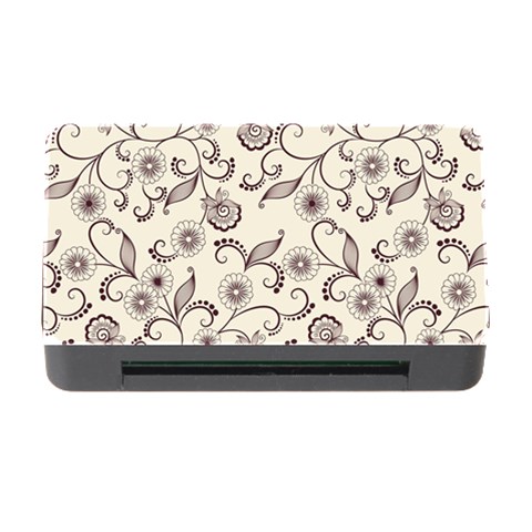 White And Brown Floral Wallpaper Flowers Background Pattern Memory Card Reader with CF from ArtsNow.com Front