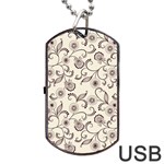 White And Brown Floral Wallpaper Flowers Background Pattern Dog Tag USB Flash (One Side)