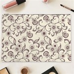 White And Brown Floral Wallpaper Flowers Background Pattern Cosmetic Bag (XXL)