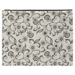 White And Brown Floral Wallpaper Flowers Background Pattern Cosmetic Bag (XXXL)