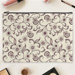 White And Brown Floral Wallpaper Flowers Background Pattern Cosmetic Bag (XXXL)