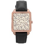 White And Brown Floral Wallpaper Flowers Background Pattern Rose Gold Leather Watch 