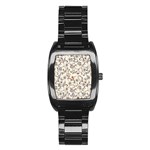 White And Brown Floral Wallpaper Flowers Background Pattern Stainless Steel Barrel Watch