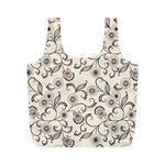 White And Brown Floral Wallpaper Flowers Background Pattern Full Print Recycle Bag (M)