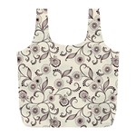 White And Brown Floral Wallpaper Flowers Background Pattern Full Print Recycle Bag (L)