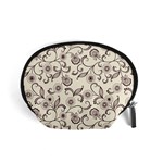 White And Brown Floral Wallpaper Flowers Background Pattern Accessory Pouch (Small)