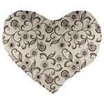 White And Brown Floral Wallpaper Flowers Background Pattern Large 19  Premium Flano Heart Shape Cushions