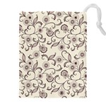 White And Brown Floral Wallpaper Flowers Background Pattern Drawstring Pouch (4XL)