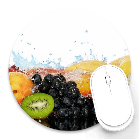 Variety Of Fruit Water Berry Food Splash Kiwi Grape Round Mousepad from ArtsNow.com Front