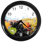 Variety Of Fruit Water Berry Food Splash Kiwi Grape Wall Clock (Black)