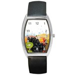 Variety Of Fruit Water Berry Food Splash Kiwi Grape Barrel Style Metal Watch