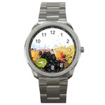 Variety Of Fruit Water Berry Food Splash Kiwi Grape Sport Metal Watch