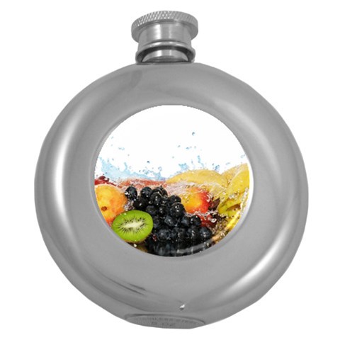 Variety Of Fruit Water Berry Food Splash Kiwi Grape Round Hip Flask (5 oz) from ArtsNow.com Front