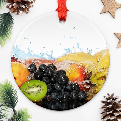 Variety Of Fruit Water Berry Food Splash Kiwi Grape Round Ornament (Two Sides) from ArtsNow.com Front