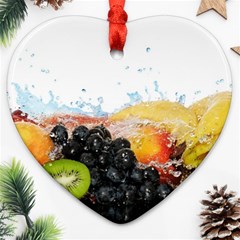 Variety Of Fruit Water Berry Food Splash Kiwi Grape Heart Ornament (Two Sides) from ArtsNow.com Front