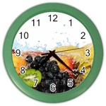 Variety Of Fruit Water Berry Food Splash Kiwi Grape Color Wall Clock